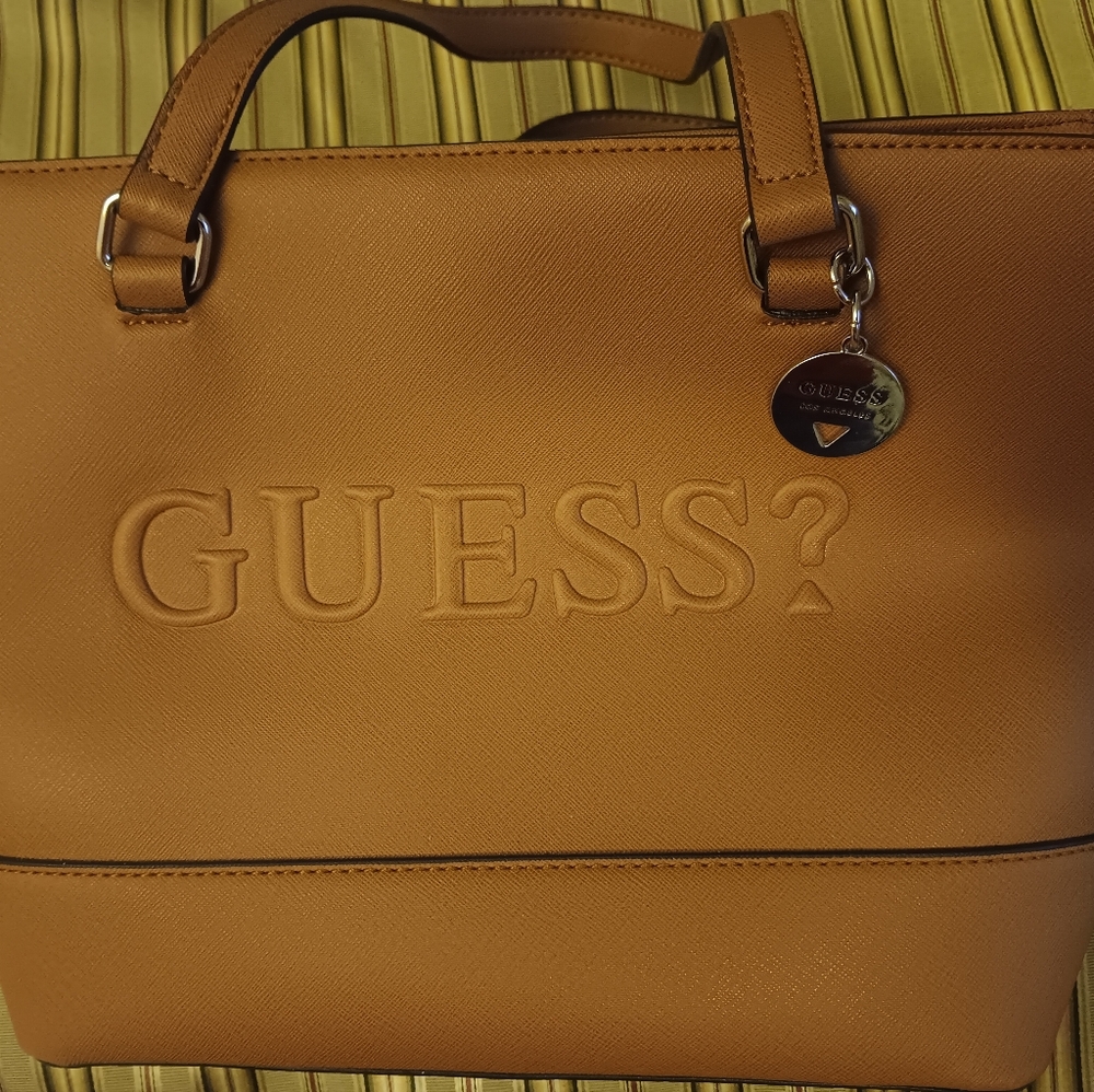 GUESS Tan Embossed Logo Tote